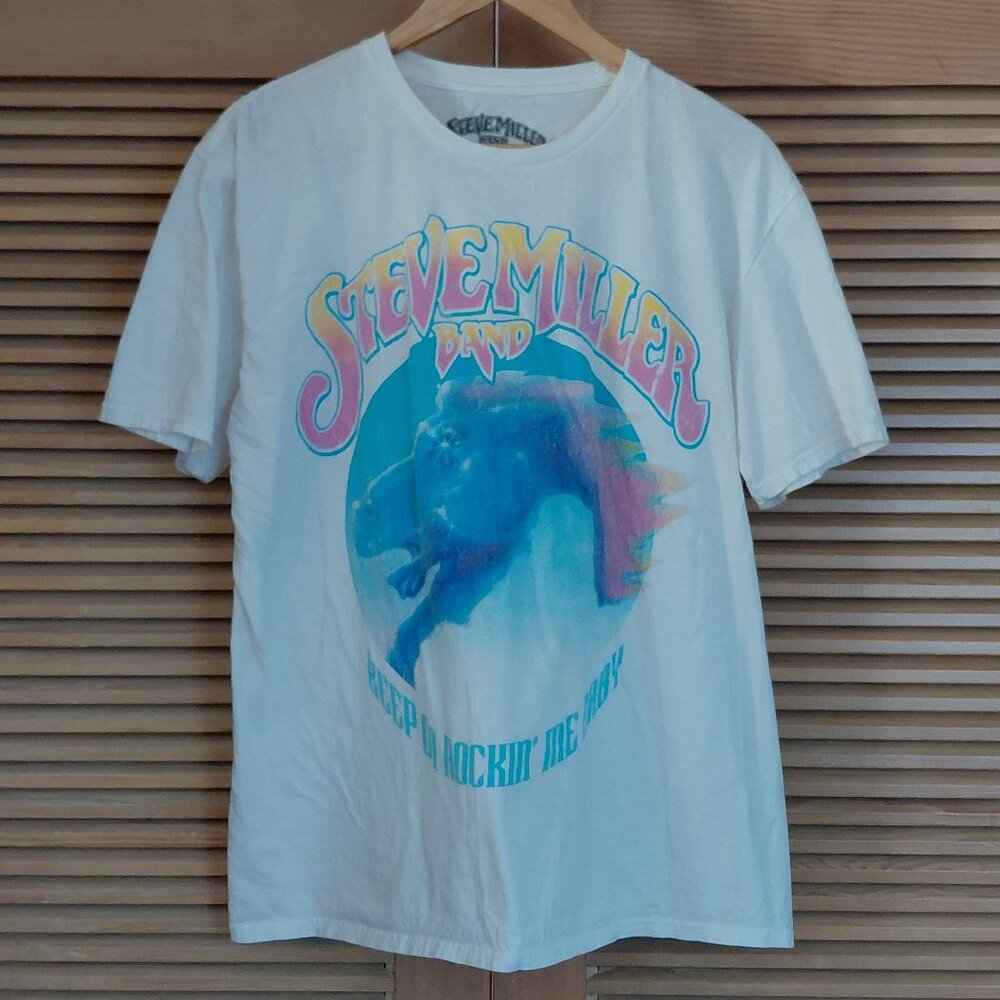 Vintage Style Licensed Steve Miller Band Concert Tee White Cotton Size Men's L